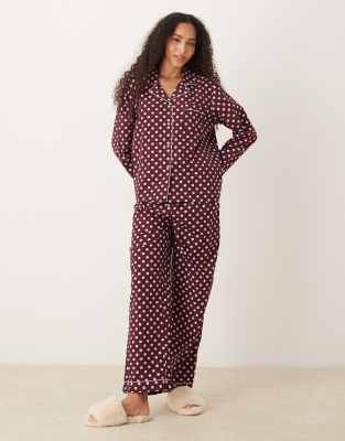Asos Design Pajama Set In Brown