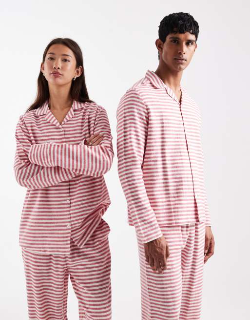 ASOS DESIGN pajama set in red brushed stripe