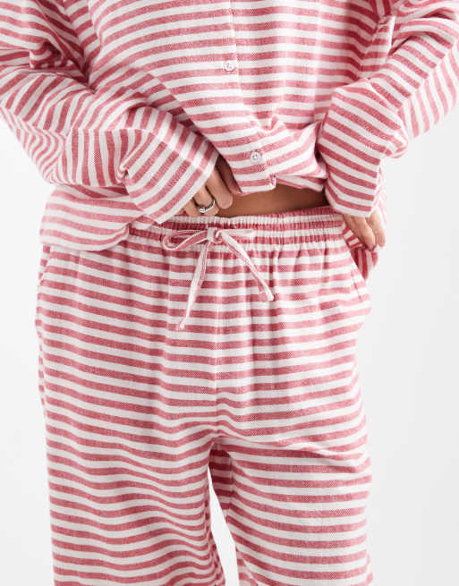 ASOS DESIGN pajama set in red brushed stripe