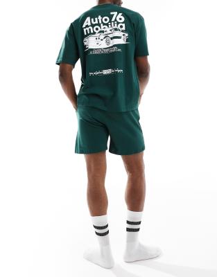 pajama set with Auto 76 graphics in dark green