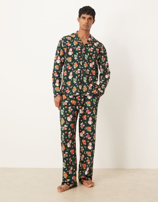 ASOS DESIGN pajama set with Christmas characters graphic in green