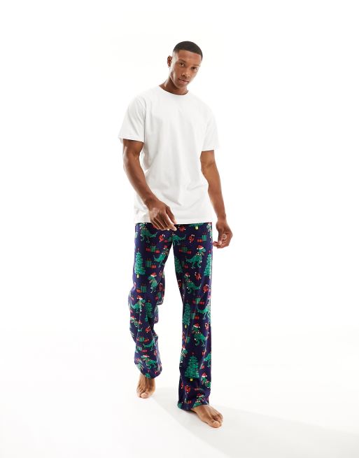 ASOS DESIGN pajama set with Christmas dinosaur print in navy