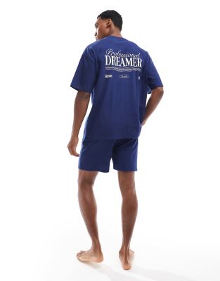 pajama set with Dreamer graphics in navy