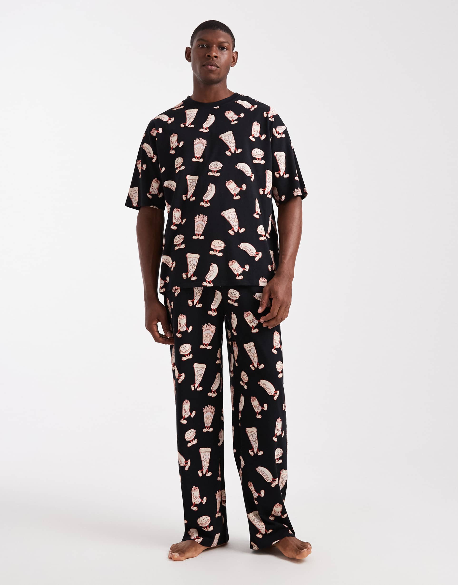ASOS DESIGN pajama set with food graphic in black
