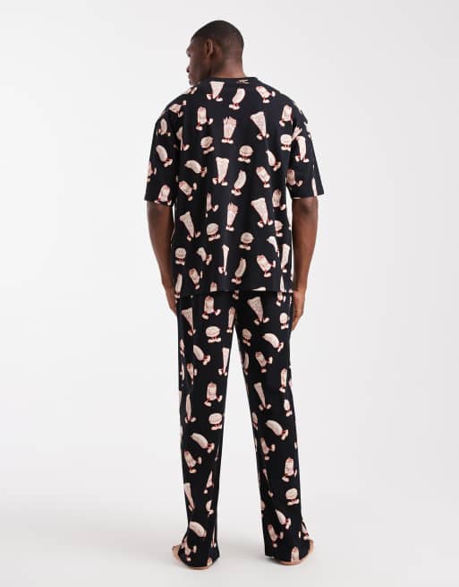 ASOS DESIGN pajama set with food graphic in black, 4 of 4