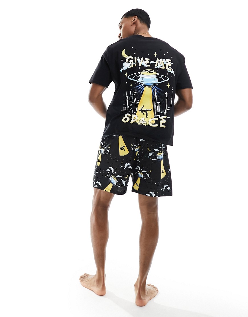Asos Design Pajama Set With Give Me Space Slogan In Black