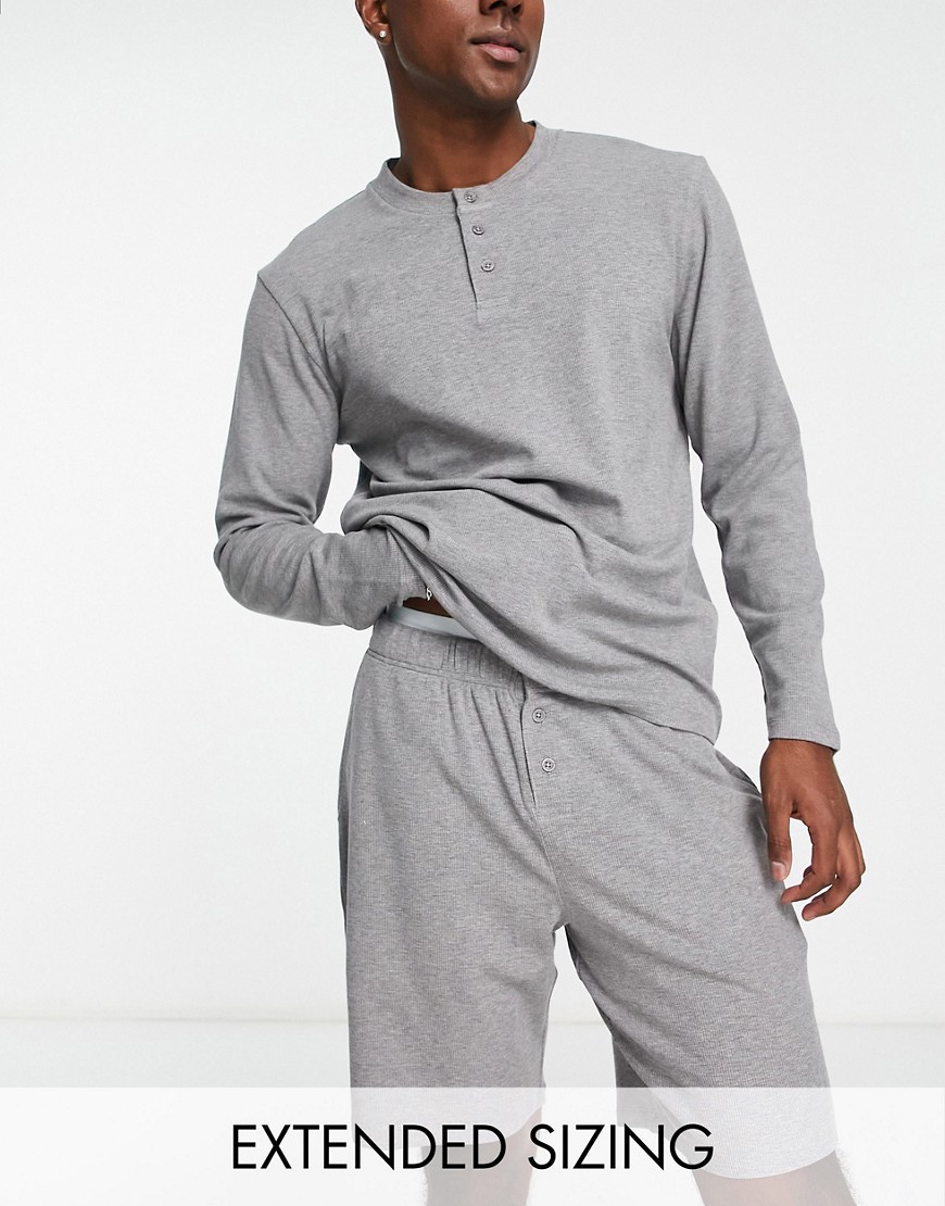 ASOS DESIGN pajama set with long sleeve top and shorts in gray