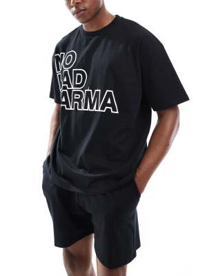 pajama set with No Bad Karma graphics in black