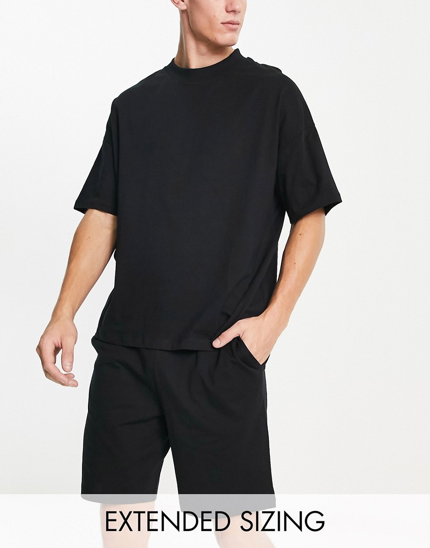 ASOS DESIGN pajama set with oversized t-shirt and shorts in jersey in black