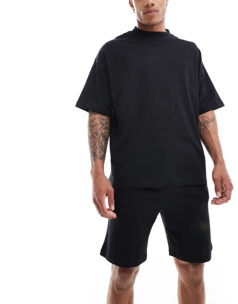 ASOS DESIGN pajama set with oversized t-shirt and shorts in jersey in black - view 1