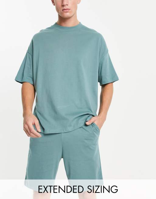 ASOS DESIGN pajama set with oversized t shirt and shorts in jersey in blue