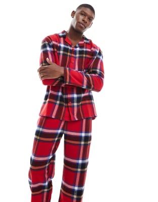 pajama set with plaid shirt and bottoms in red