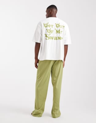 Asos Design Pajama Set With Shrek Prints In Green