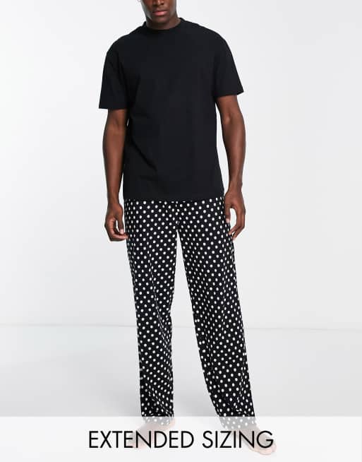 ASOS DESIGN pajama set with T-shirt and pants in black and white spot
