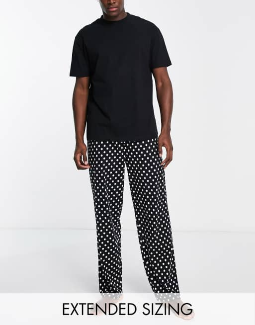 ASOS DESIGN pajama set with t-shirt and pants in black with fleece printed  bottom