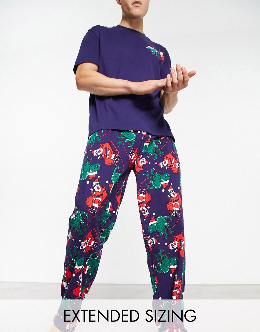 Netto temperen zegevierend Asos Design Pajama Set With T-shirt And Pants In Navy With Christmas  Dinosaur Print | ModeSens