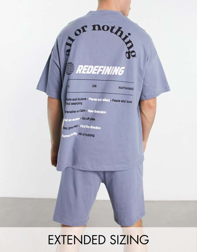 ASOS DESIGN pajama set with T-shirt and shorts in gray with text print