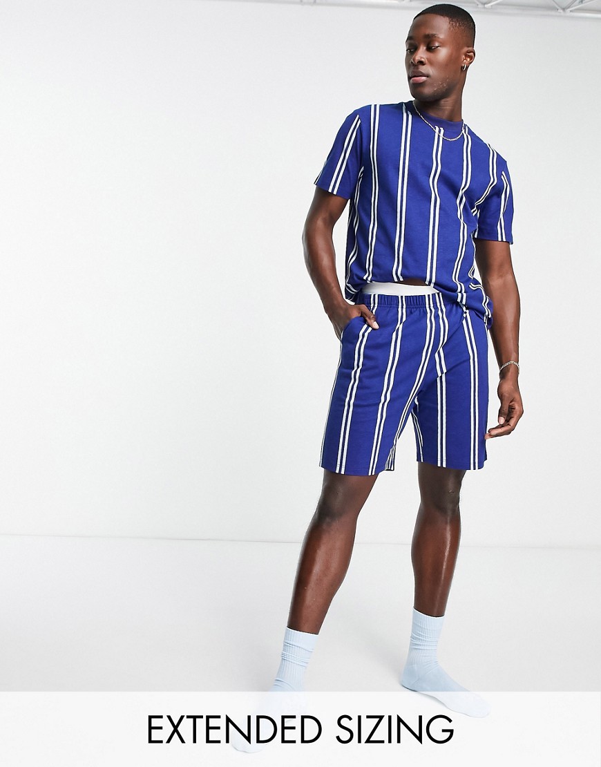 ASOS DESIGN pajama set with t-shirt and shorts in navy stripe