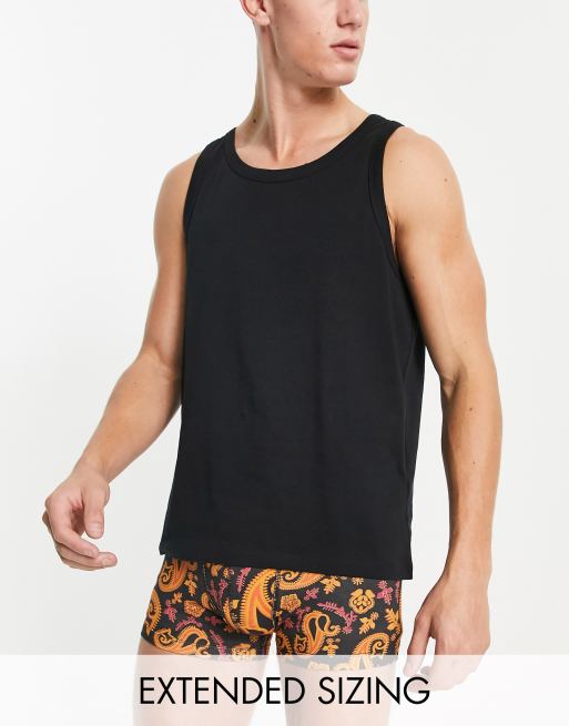 ASOS DESIGN pajama set with tank and trunks in black foral print