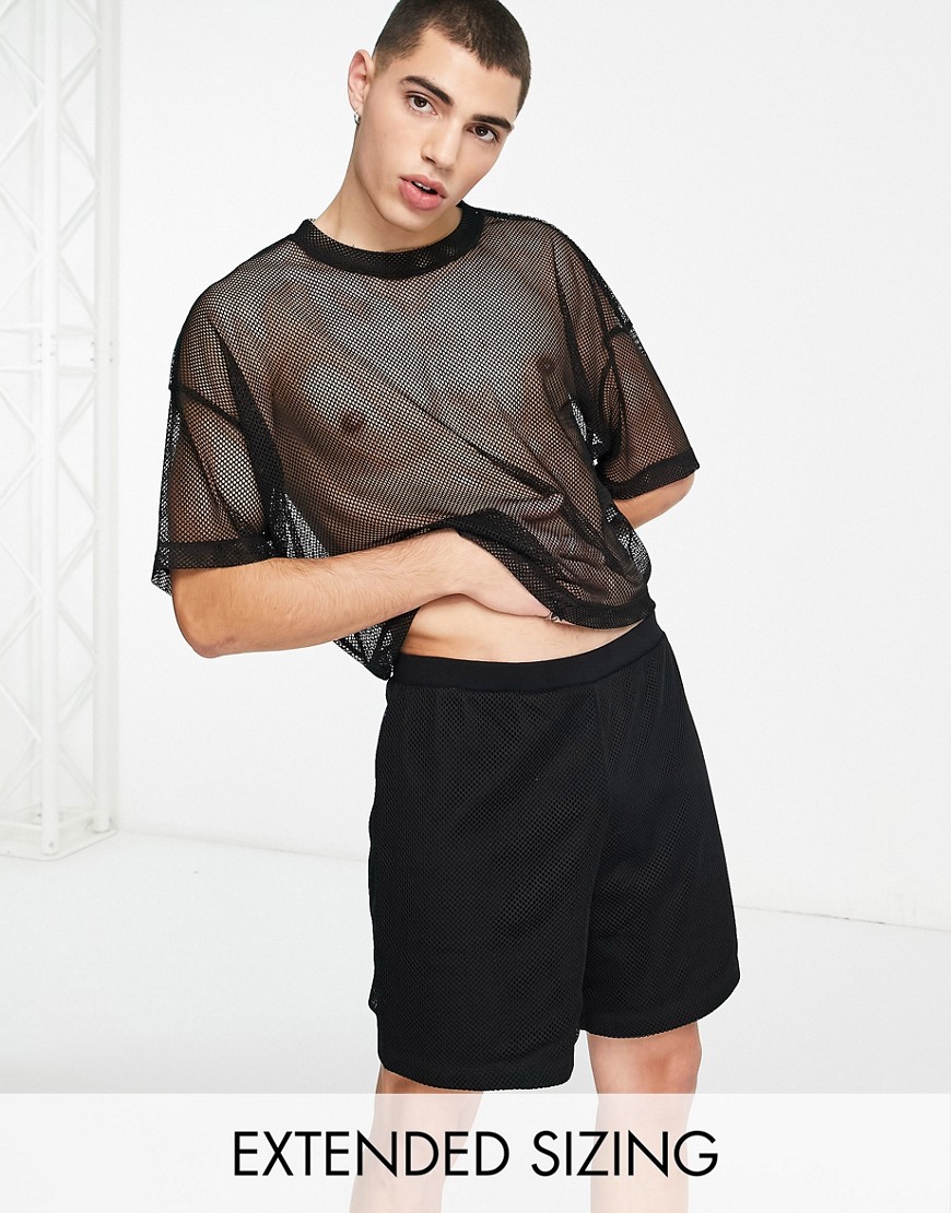 ASOS DESIGN pajama short set in black mesh
