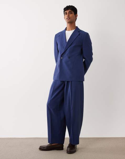 ASOS DESIGN - Pak van broek met ballonpijpen en slubtextuur in marineblauw - view 1