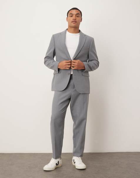ASOS DESIGN - Pak van wol met normale pasvorm en krijtstreep in grijs - view 1