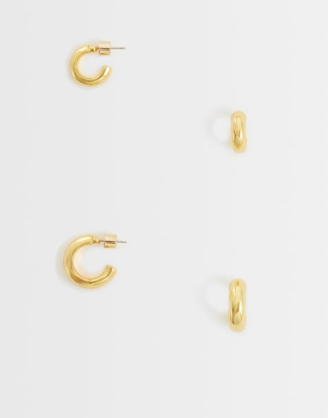 ASOS DESIGN - Pakke med 2 14 karat forgyldte hoop-øreringe med gradueret design - view 1