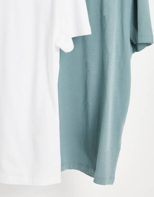 ASOS DESIGN - Pakke med 2 afslappede T-shirt med rund hals i hvid og blå, 4 af 4