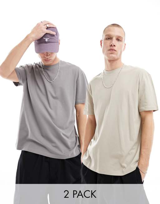 ASOS DESIGN - Pakke med 2 afslappede T-shirts i gråbrun/grå