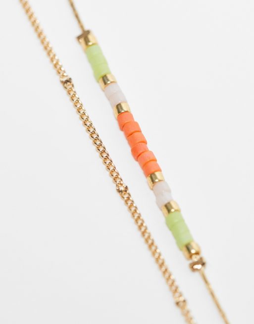 ASOS DESIGN - Pakke med 2 ankelkæder med multifarvede perler, 2 af 4