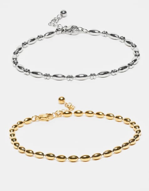 ASOS DESIGN - Pakke med 2 armbånd i sølv- og guldfarvet vandafvisende rustfrit stål med puffede kugleled - view 1