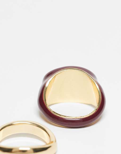 ASOS DESIGN - Pakke med 2 bordeaux og guldfarvede ringe med akryllag og imiteret krystalsten, 3 af 3