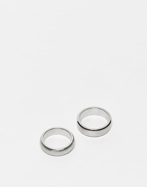 ASOS DESIGN - Pakke med 2 børstet sølvfarvede båndringe i vandfast, rustfrit stål - view 1