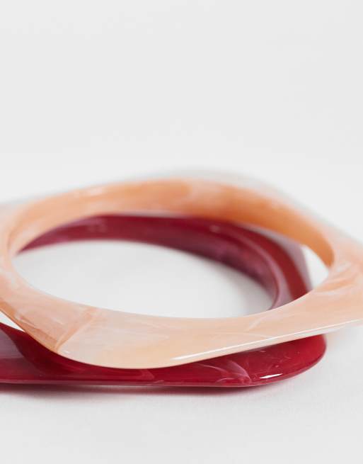ASOS DESIGN - Pakke med 2 firkantede armringe i resin, 3 af 3