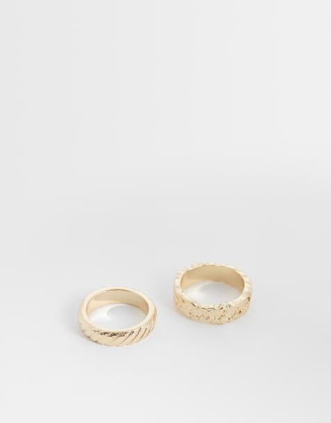 ASOS DESIGN - Pakke med 2 guldfarvede båndringe med smeltet tekstur - view 1