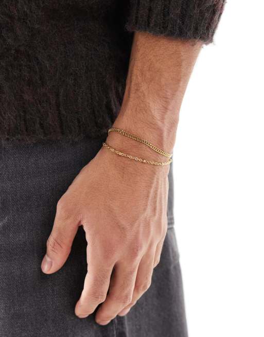 ASOS DESIGN - Pakke med 2 guldfarvede kædearmbånd i vandfast, rustfrit stål