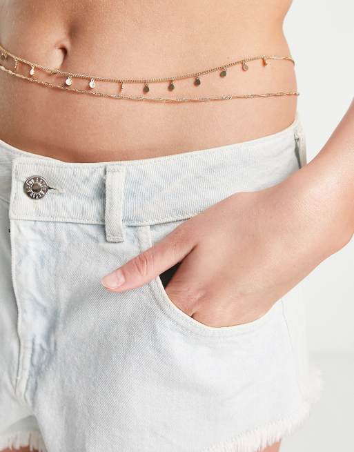 ASOS DESIGN - Pakke med 2 guldfarvede mavekæder med snoet design og disk-vedhæng