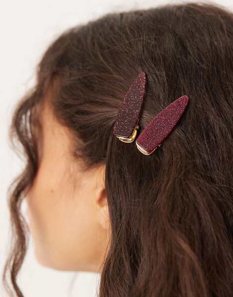 ASOS DESIGN - Pakke med 2 hårklemmer med glimmer i forskellige blommefarver - view 1