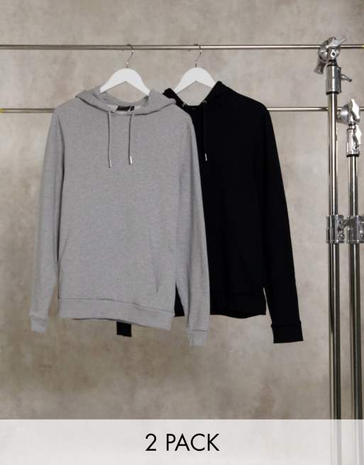 ASOS DESIGN - Pakke med 2 hættetrøjer i sort/gråmeleret - MULTI