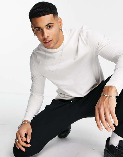 ASOS DESIGN - Pakke med 2 langærmede T-shirts med rund hals i hvid og grå, 3 af 4