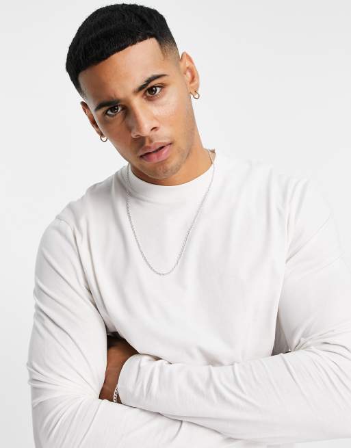 ASOS DESIGN - Pakke med 2 langærmede T-shirts med rund hals i hvid og grå, 4 af 4