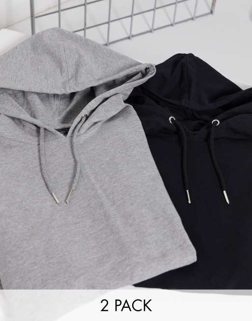ASOS DESIGN - Pakke med 2 oversized hættetrøjer i sort/gråmeleret