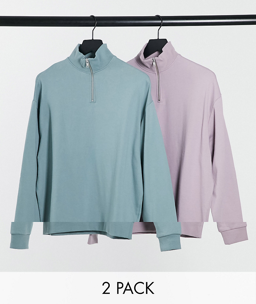 ASOS DESIGN - Pakke med 2 oversized sweatshirts med halv lynlås i blå/lilla-Multifarvet