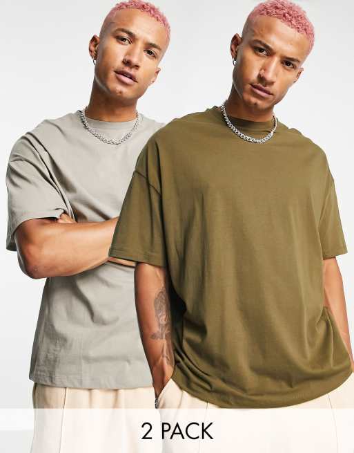 ASOS DESIGN - Pakke med 2 oversized T-shirts i forskellige farver - MULTI