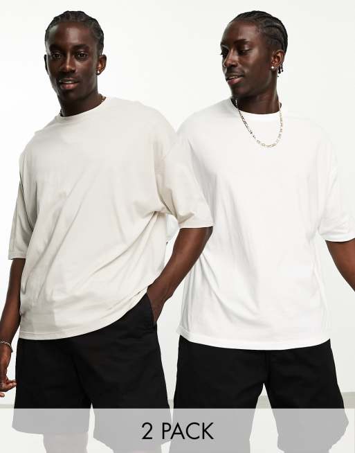 ASOS DESIGN - Pakke med 2 oversized T-shirts med rund hals i beige og hvid