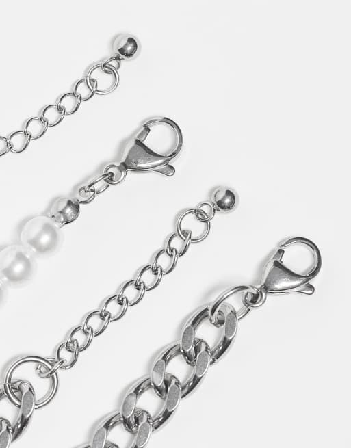 ASOS DESIGN - Pakke med 2 par armbånd i sølvfarvet rustfri stål og med perler, 4 af 4