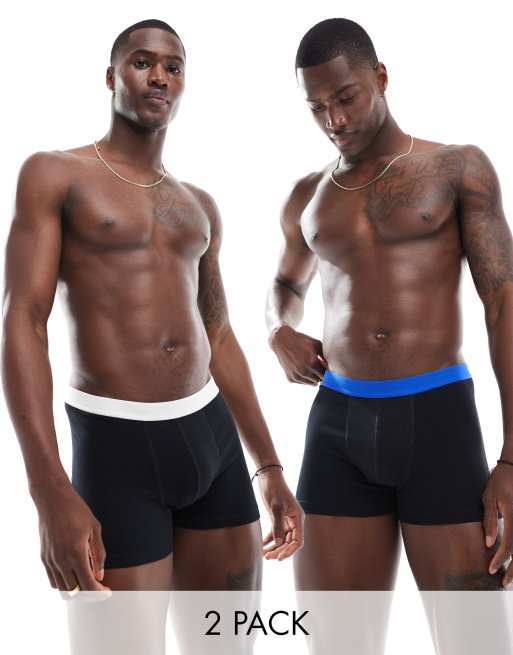 ASOS DESIGN - Pakke med 2 par boksershorts i sort med linning i kontrastfarve