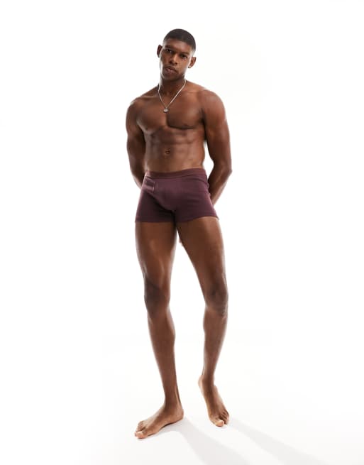 ASOS DESIGN - Pakke med 2 par boksershorts i sort og bordeauxrød med tykkere linning, 3 af 4