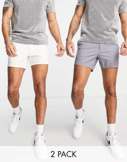 ASOS DESIGN - Pakke med 2 par chinoshorts i blå og råhvid - Spar