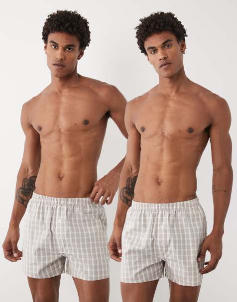ASOS DESIGN - Pakke med 2 par forvaskede beige vævede boksershorts med tern - view 1